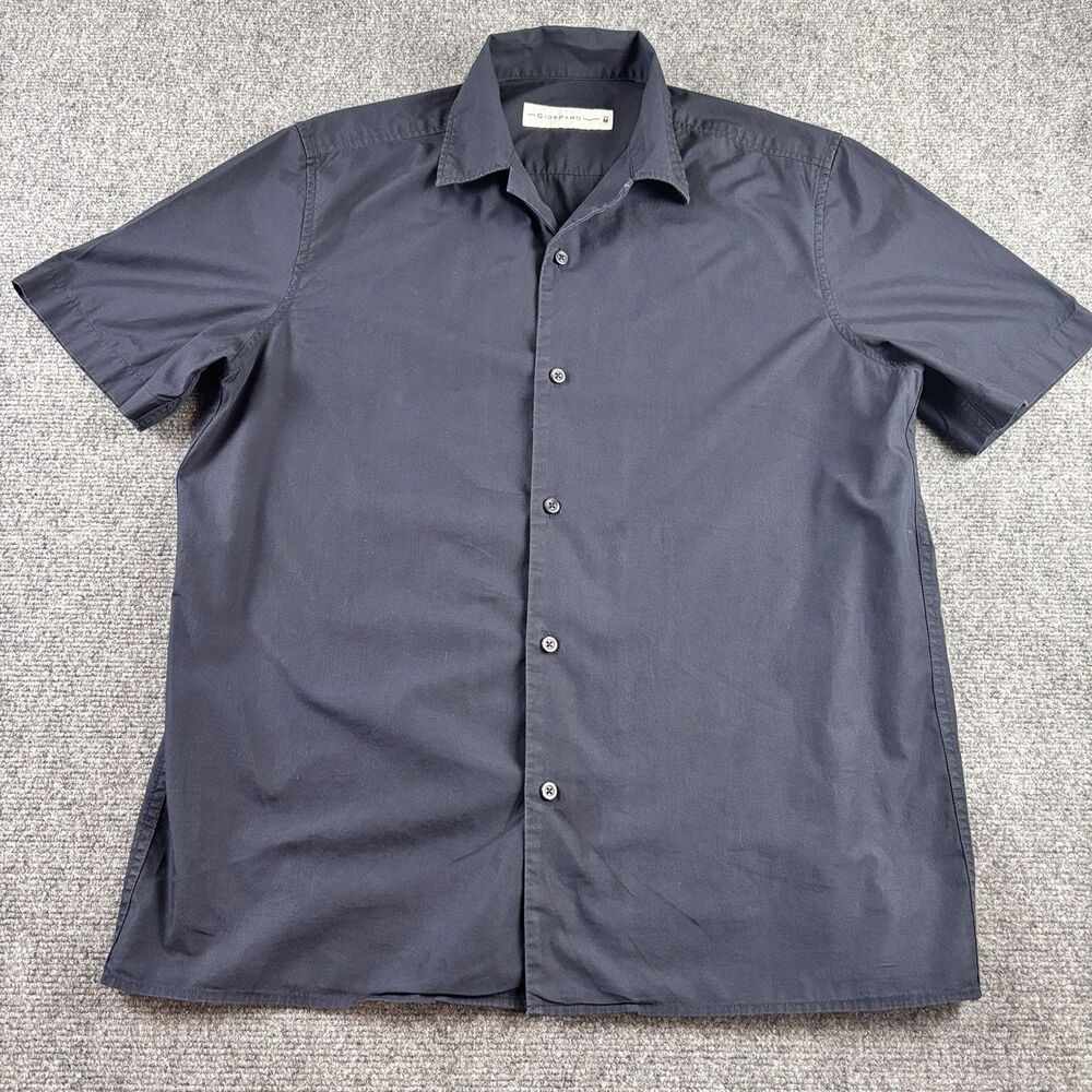 GIORDANO Shirt Mens Medium Navy Short Sleeve Button Down 100% Cotton M 95cm